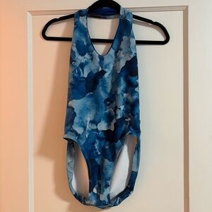 LuckyLeo Blue Patterned Halter Leotard - XL